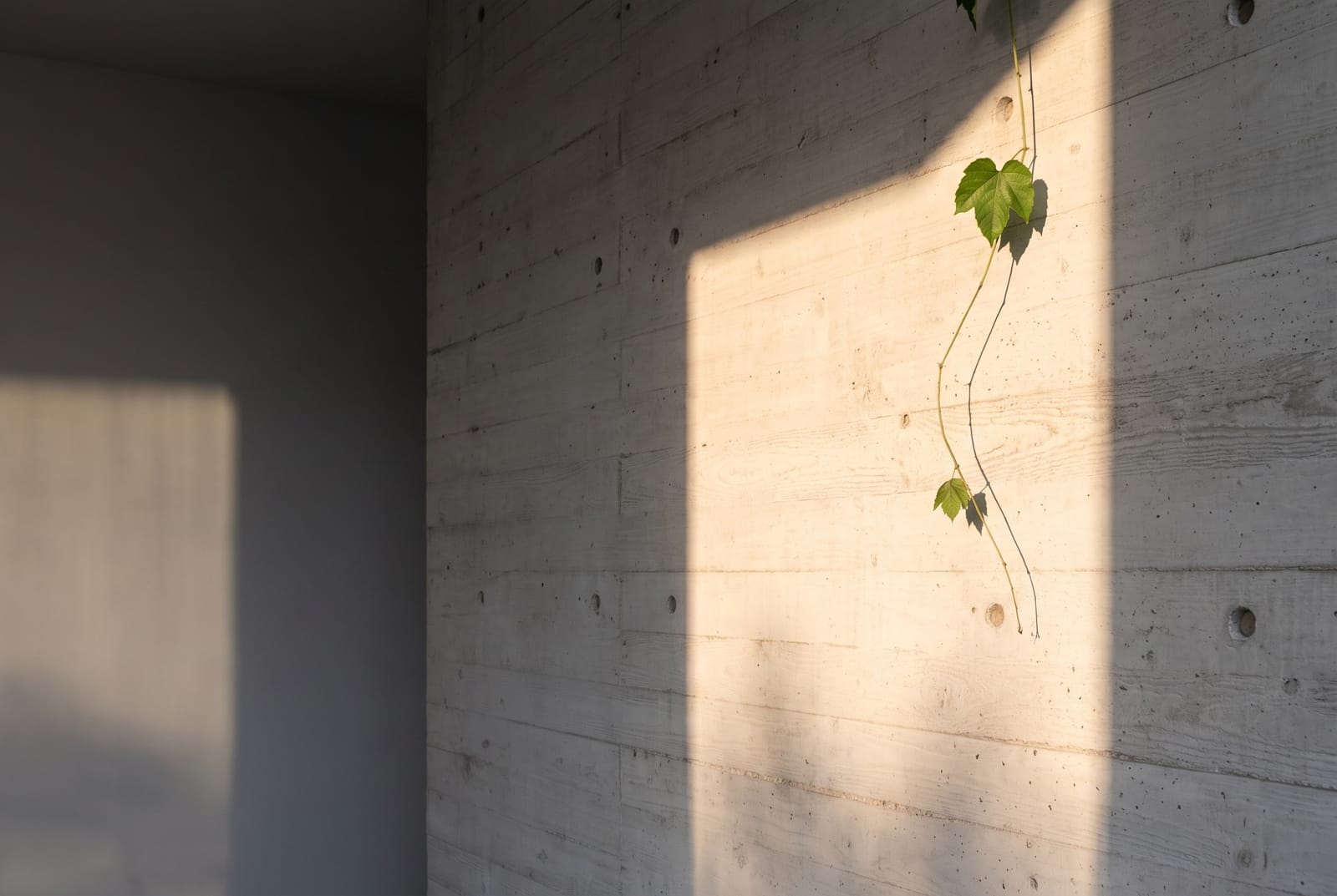 Sunlight across a board-formed concrete wall
