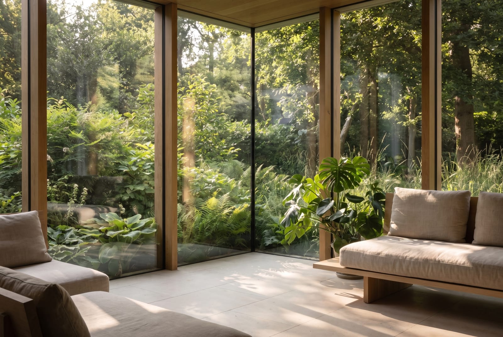 Living space, planting at the glass