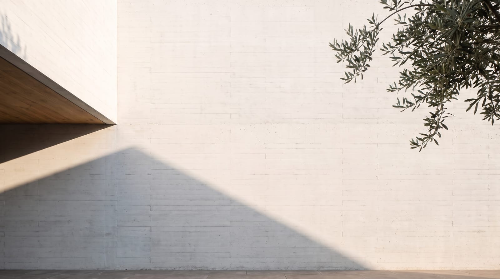 A blank concrete wall crossed by a single shadow
